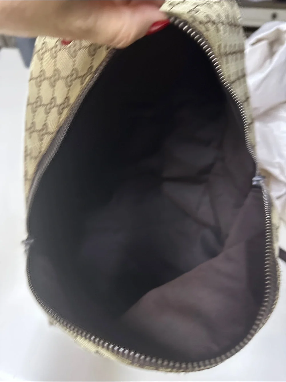 Gucci Brown GG Canvas Backpack with Red & Green Web Stripe